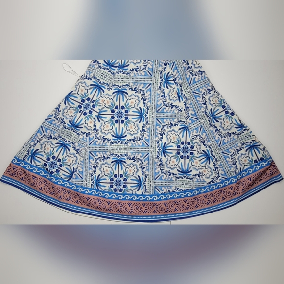 AVEC LES FILLES Sea BEACH LIFE Palm Trees  MIDI DRESS Blue White Size 14 New - Picture 7 of 11